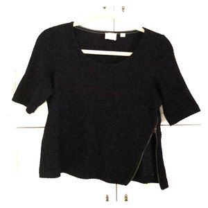 Anthropologie crop top black waffle with zipper